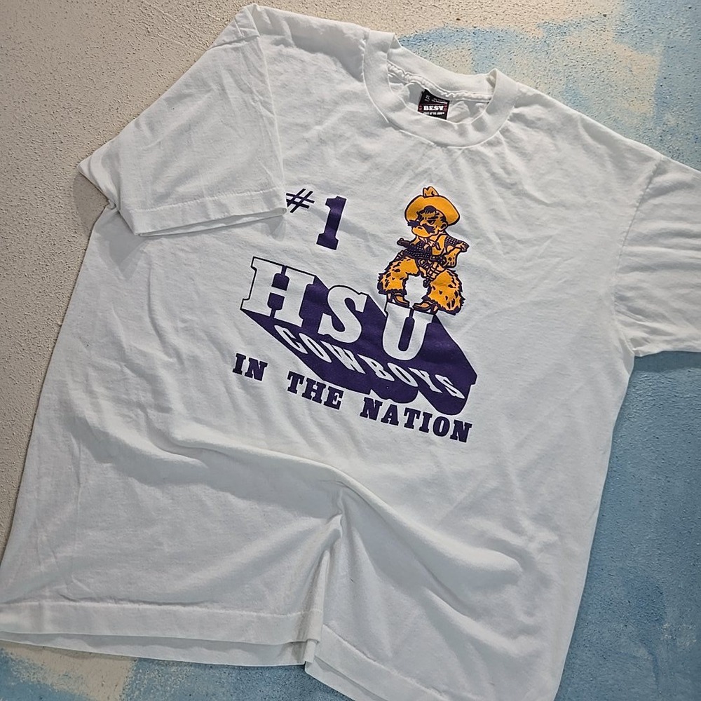 VTG XL HSU Cowboys #1 In Nation Hardin-Simmons Univ Football Tee White Fruit USA